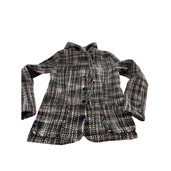 World Folk Art Hooded Woven 100% Wool Coat M Nanaimo Canada Button Pockets Read - Picture 13 of 16